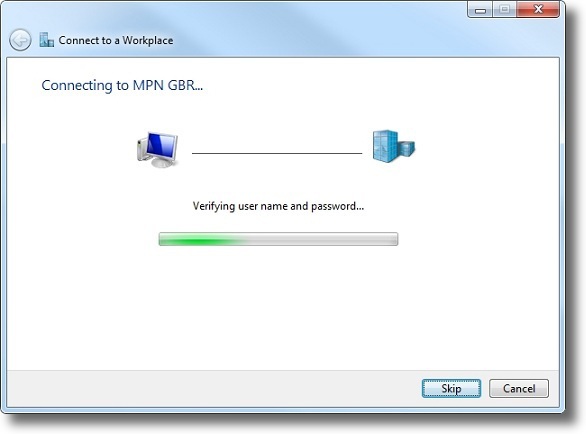 Windows 7 verifying VPN connection setup