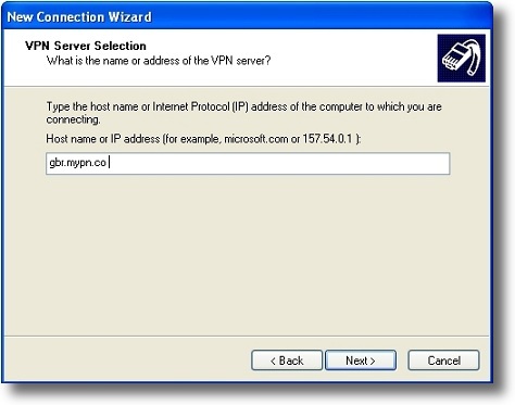 Microsoft Windows XP L2TP VPN server address