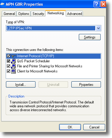 Microsoft Windows XP L2TP VPN IPSEC settings