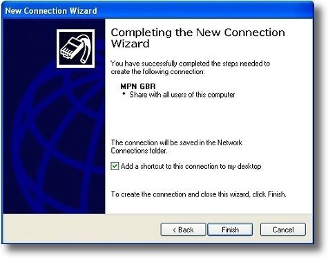 Microsoft Windows XP L2TP VPN setup complete