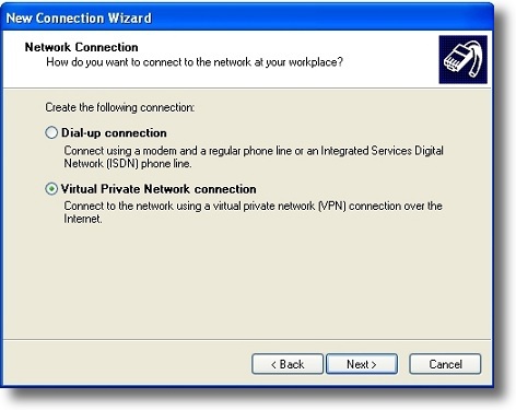 Microsoft Windows XP PPTP VPN connection