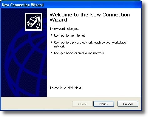Microsoft Windows XP PPTP setup new connection