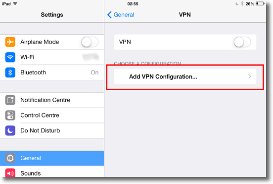 Apple iPad add L2TP VPN configuration