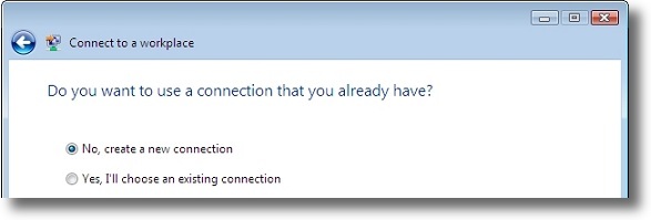 Microsoft Windows Vista PPTP create a new connection