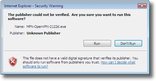 Microsoft Windows Vista OpenVPN security warning