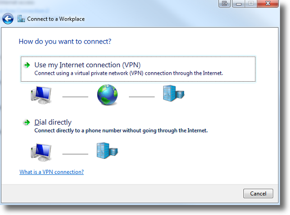 Windows 7 select VPN through Internet connection 