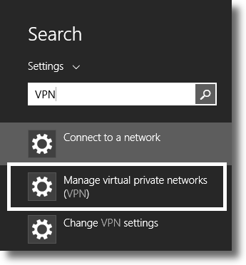 Search for the VPN settings in Windows