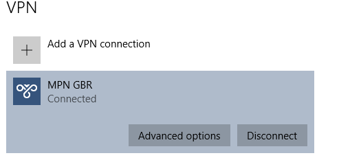 Windows 10 VPN Connected