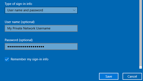 Windows 10 enter VPN credentials