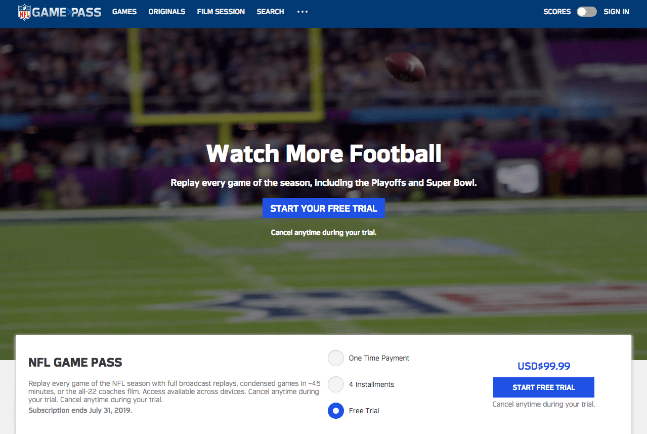 nfl game pass log in to cancel subscription