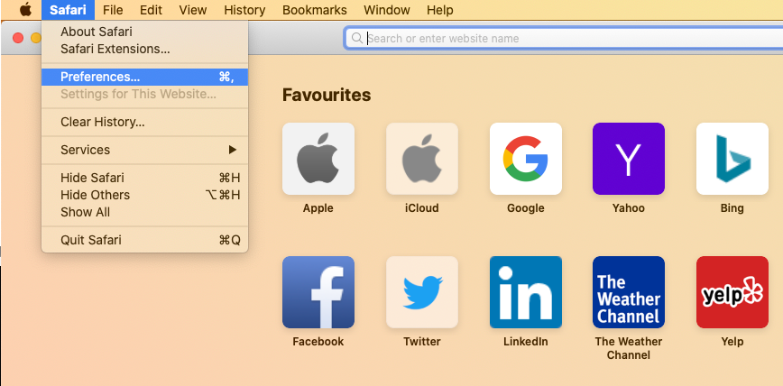 in safari, choose preferences